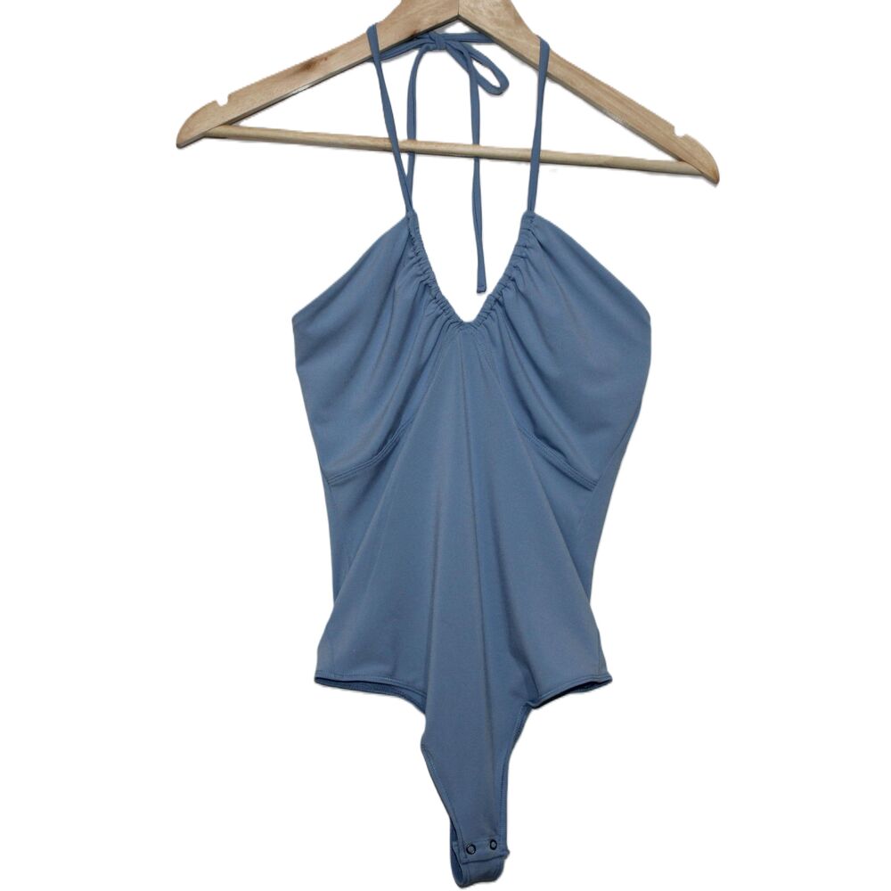 Womens Abercrombie & Fitch Soft A&F Blue Elastic Halter Top Bodysuit Size Small